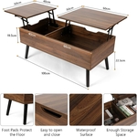 Options et dimensions Table basse en bois réglable en hauteur avec plateau extensible, compartiment de rangement VOWNER