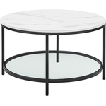 Table basse façon marbre blanche et noire avec support en verre trempé, facile à assembler VASAGLE