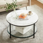 Salon Table basse façon marbre blanche et noire avec support en verre trempé, facile à assembler VASAGLE