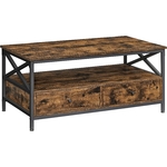 Table basse en bois et cadre acier avec 2 tiroirs et un compartiment, style rustique et industriel VASAGLE
