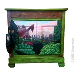 décoration meuble peint vert paysage thème magic the gathering effet rouille vieilli original créateur cezed