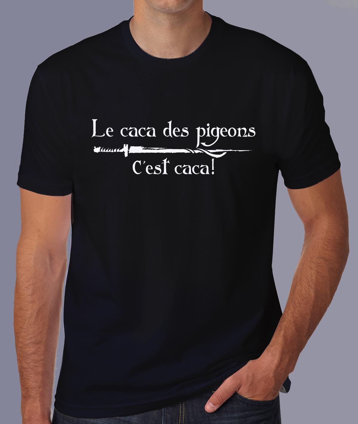 fk10- Kaamelott - Le caca des pigeons cest caca - t shirt porté homme - couleur noir