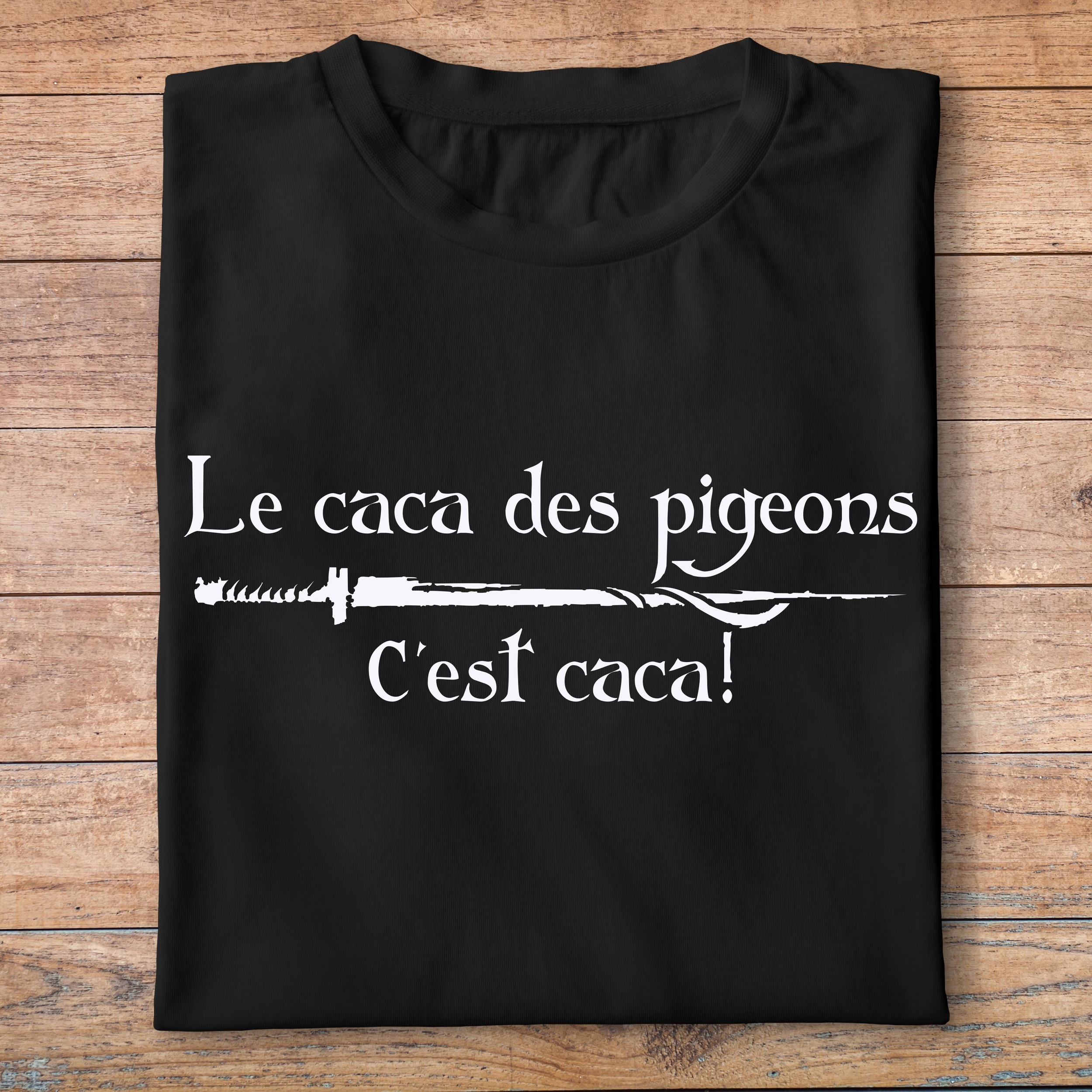 fk10- Kaamelott - Le caca des pigeons cest caca - t shirt plié homme - couleur noir