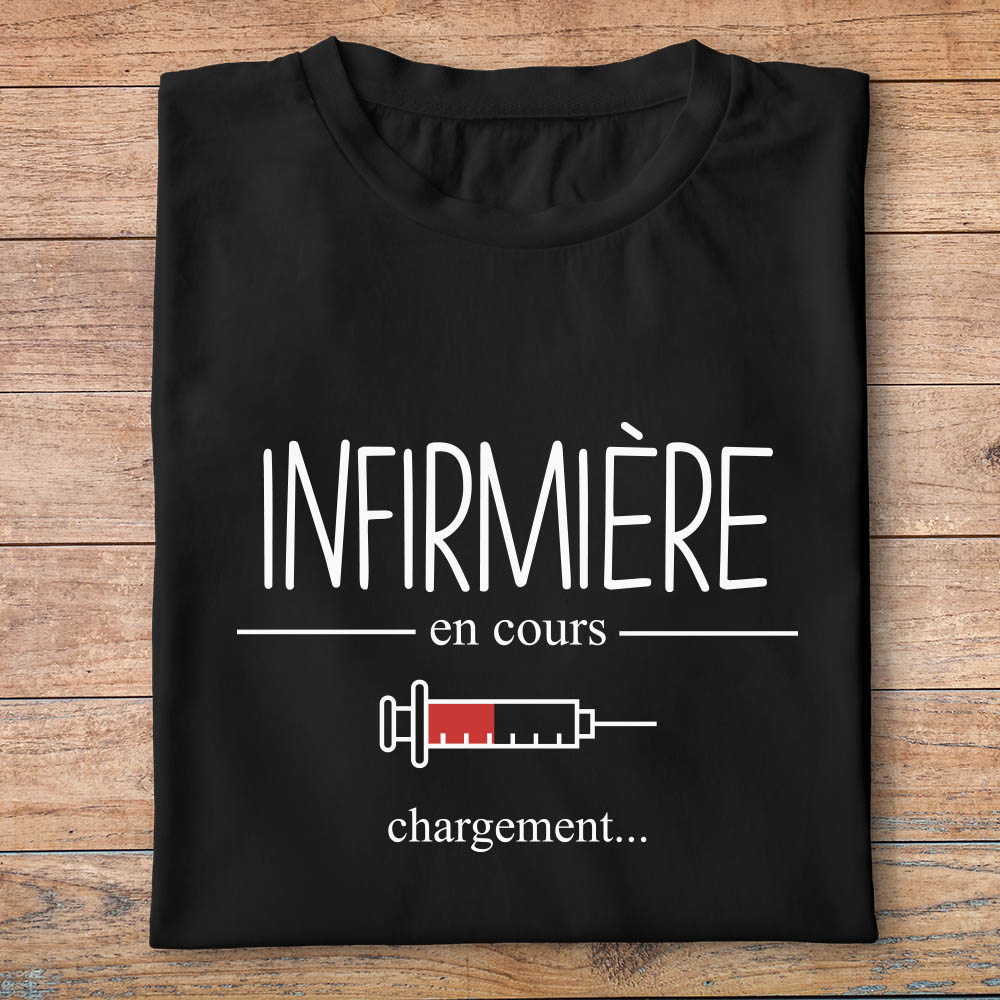 ftmin1- métiers - infirmière en cours de chargement - t shirt plié femme- couleur noir