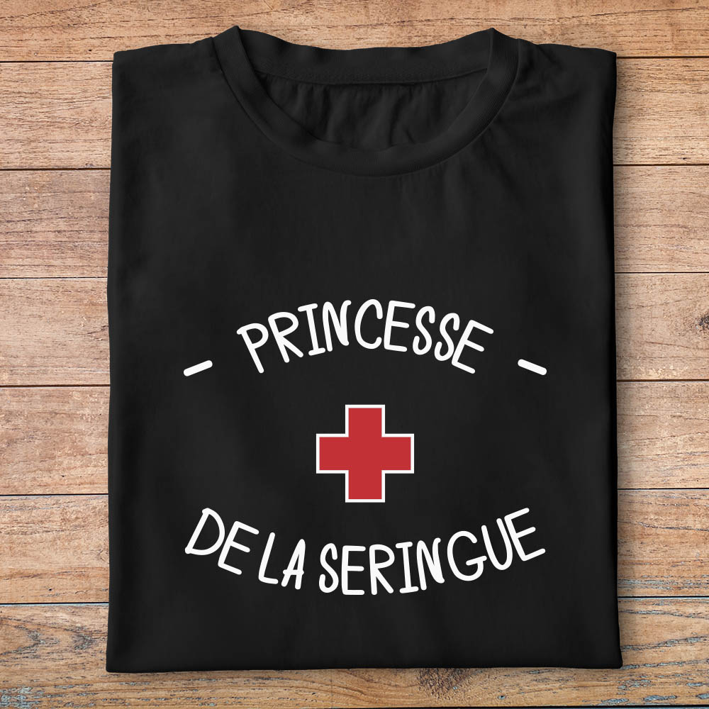 ftmin2- métiers - princesse de la seringue - t shirt plié femme- couleur noir