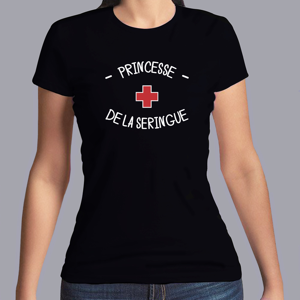 ftmin1- métiers - princesse de la seringue - t shirt porté femme- couleur noir