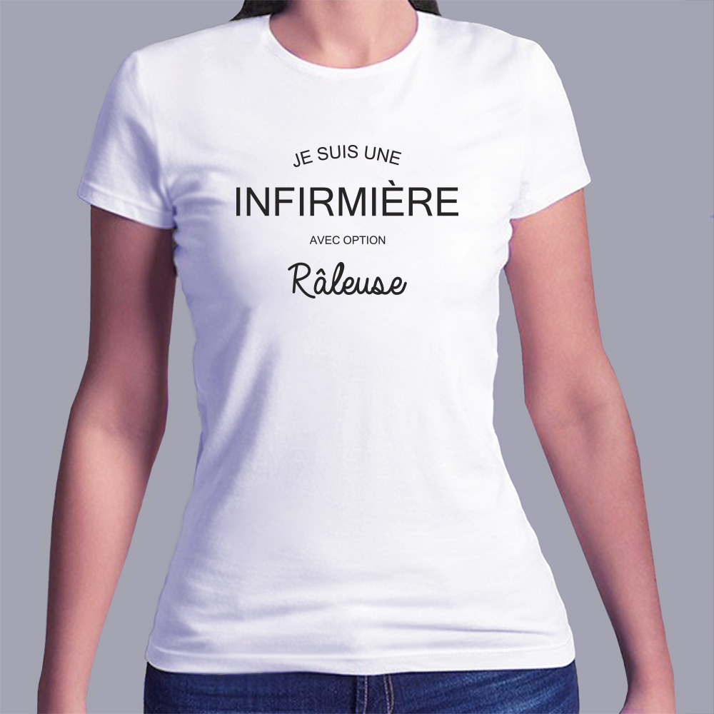 ftmin5- métiers - je suis une infirmière avec option râleuse - t shirt porté femme- couleur blanc