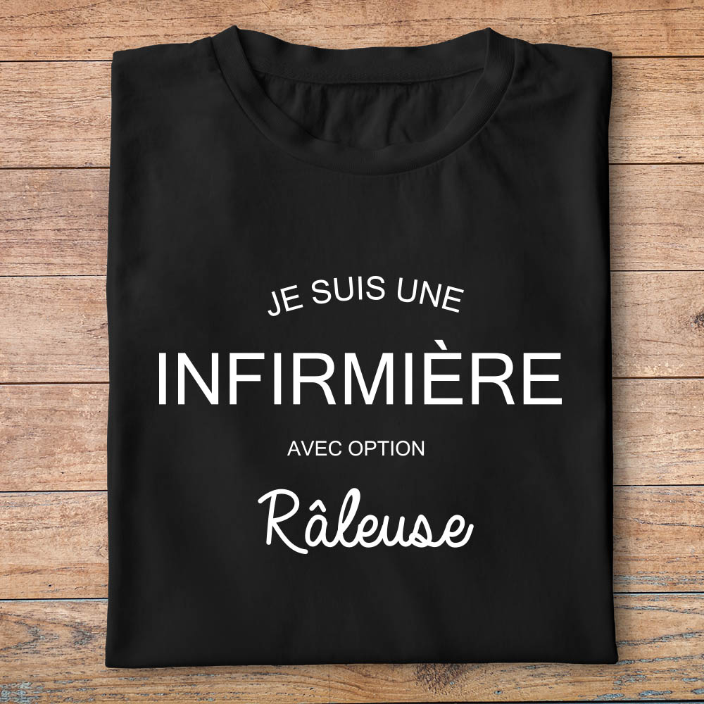 ftmin5- métiers - je suis une infirmière avec option râleuse - t shirt plié femme- couleur noir