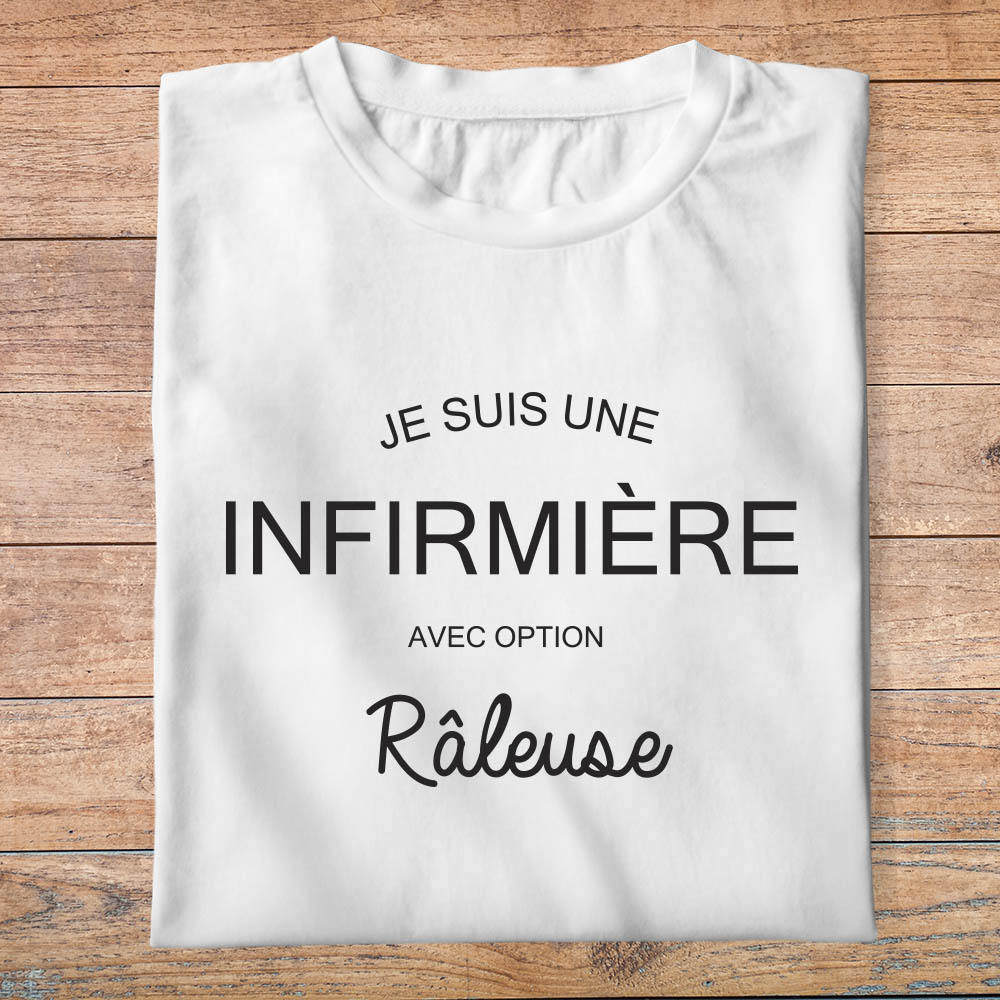 ftmin5- métiers - je suis une infirmière avec option râleuse - t shirt plié femme- couleur blanc