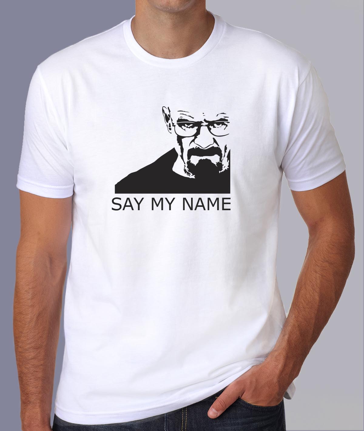 fbb2- Breaking bad- say my name - t shirt porté homme - couleur blanc