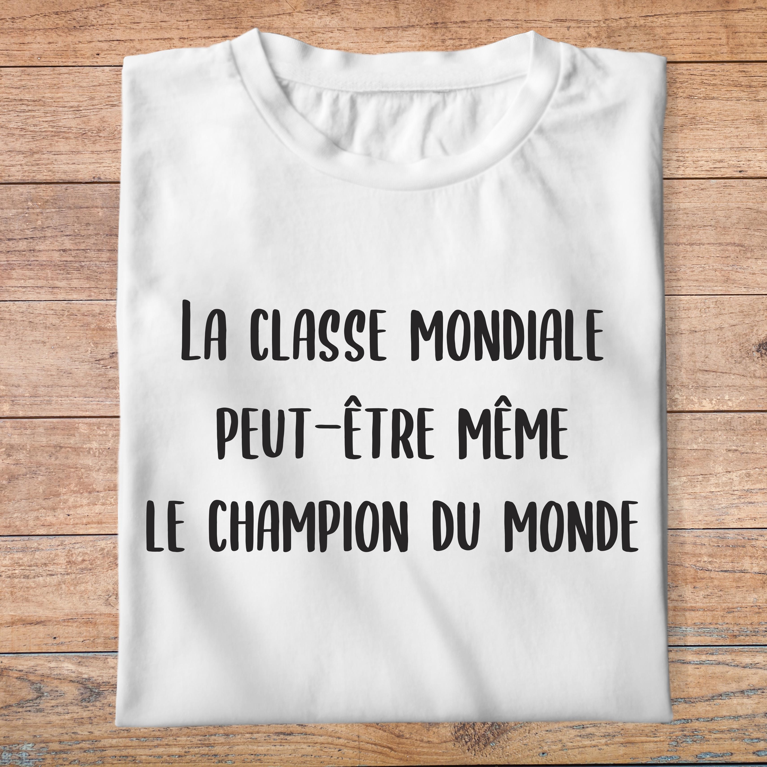 flddc5- Le dîner de cons - La classe mondiale, peut être même le champion du monde -  t shirt plié homme - couleur blanc