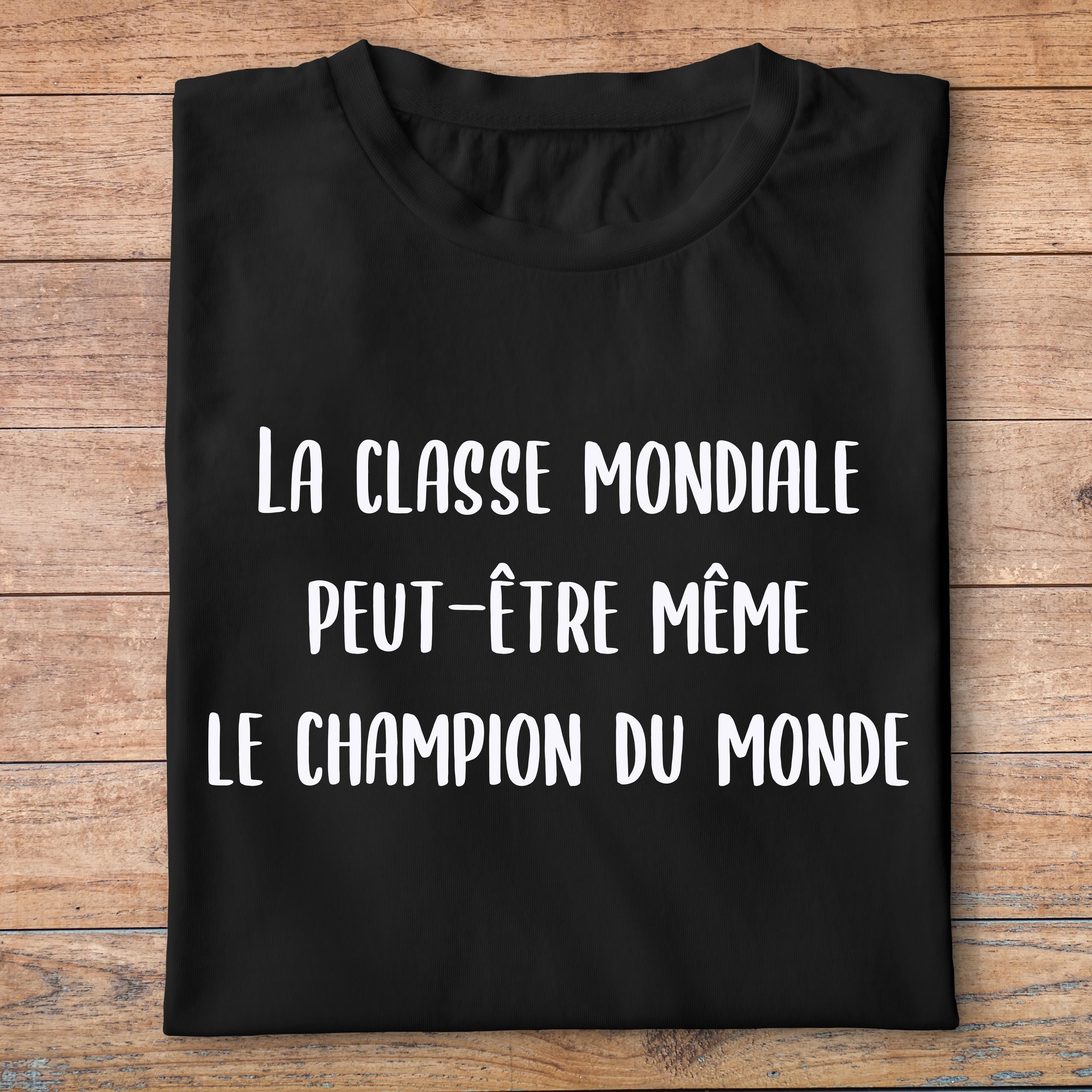 flddc5- Le dîner de cons - La classe mondiale, peut être même le champion du monde -  t shirt plié homme - couleur noir