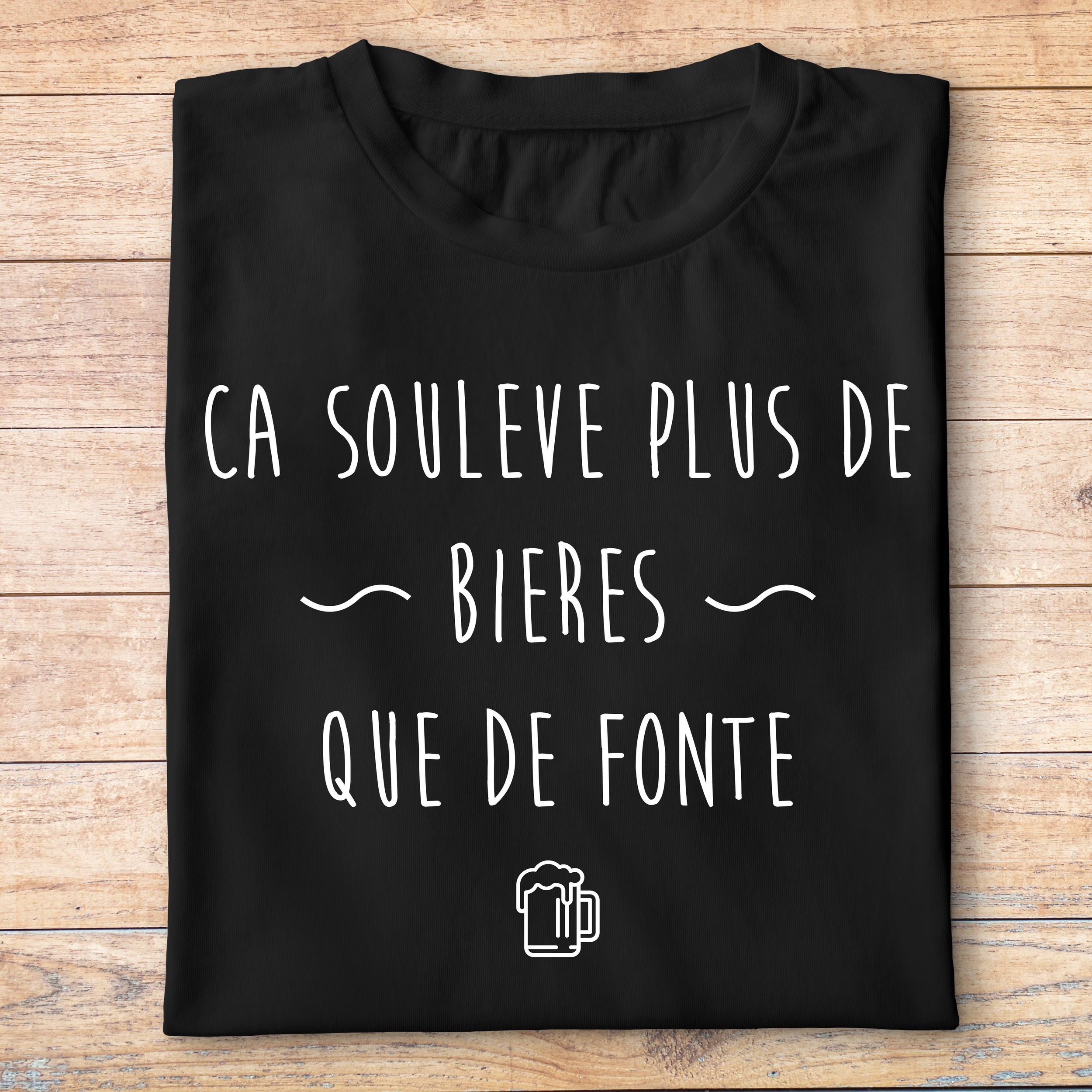 fts1- sport-ca soulève plus de bières que de fonte - t shirt plié homme - couleur noir