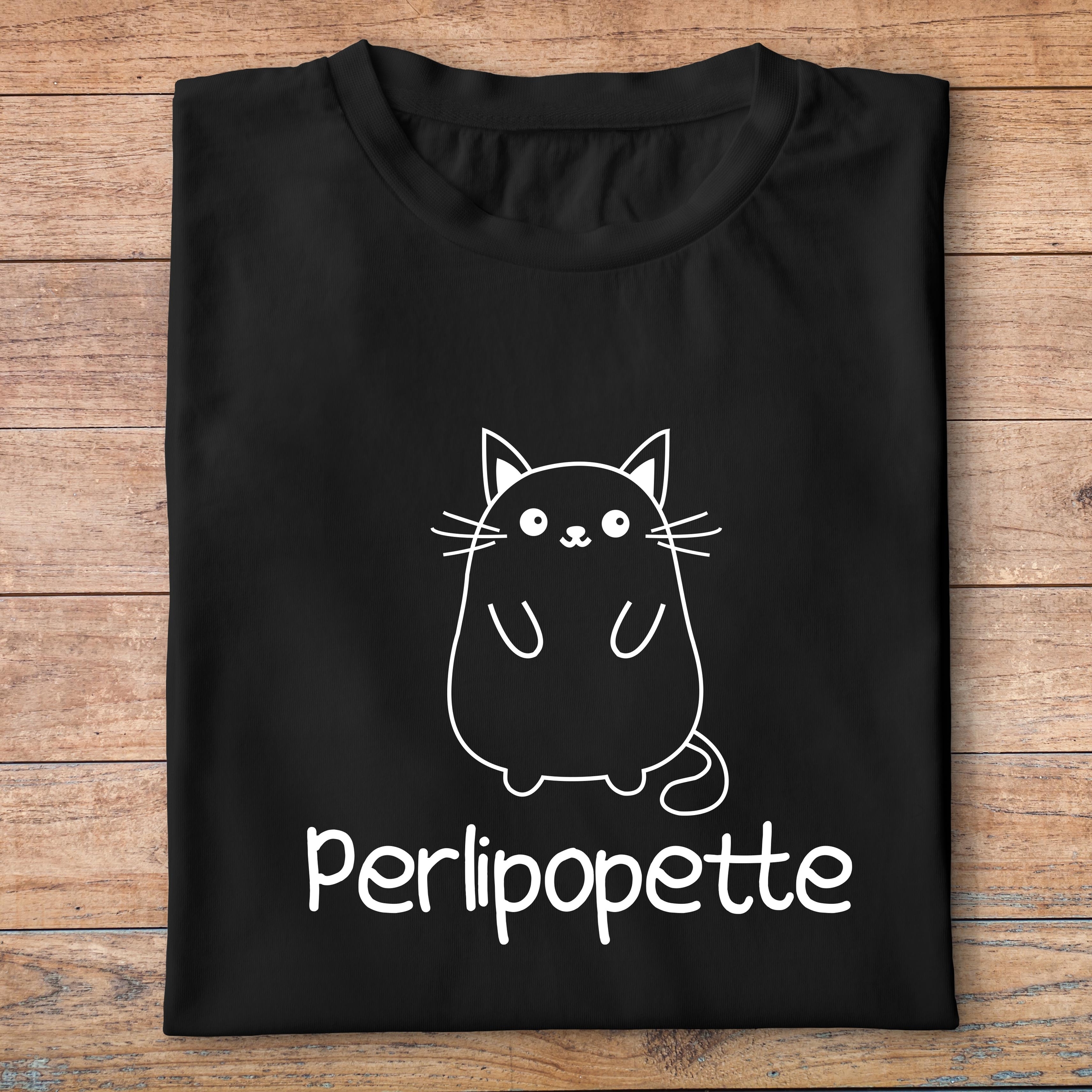 fa4- animaux - Chat perlipopette - t shirt plié homme - couleur noir