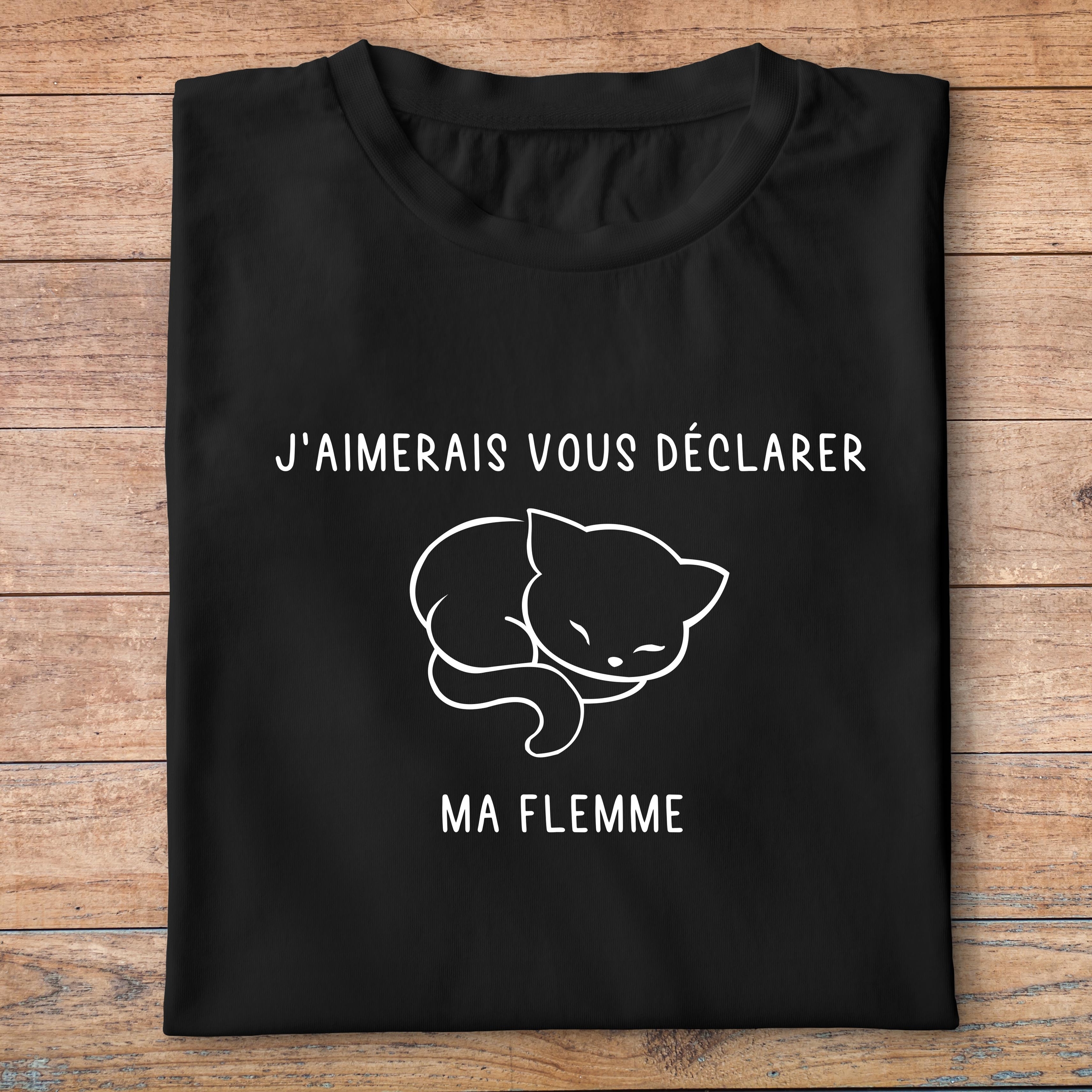 fa5- animaux - jaimerais vous déclarer ma flemme - t shirt plié homme - couleur noir