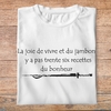 fk7- Kaamelott - La joie de vivre et du jambon y a pas trente six recettes du bonheur - t shirt plié homme - couleur blanc