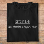 ftmin3- métiers - une infirmière a toujours raison - t shirt plié femme- couleur noir