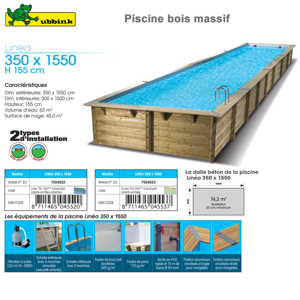 Piscine bois Linea Ubbink 350x1550cm H 155cm liner beige semi enterrée ou  enterrée