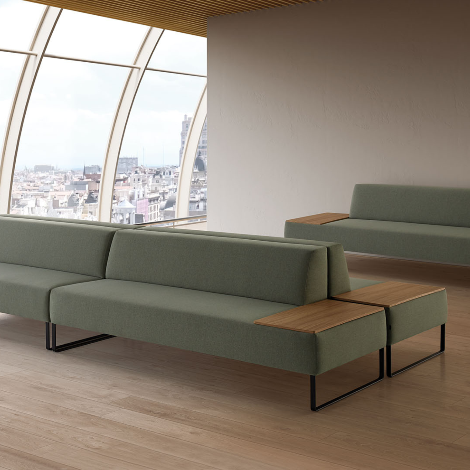 Grand canapé d\'accueil design 200 cm avec plateau