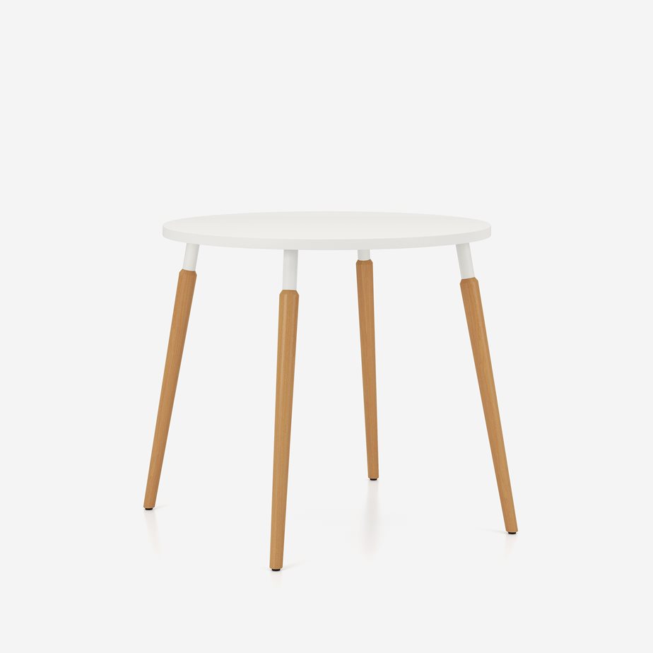 Table de réunion ronde de diamètre 80 cm avec pieds en bois Tauko