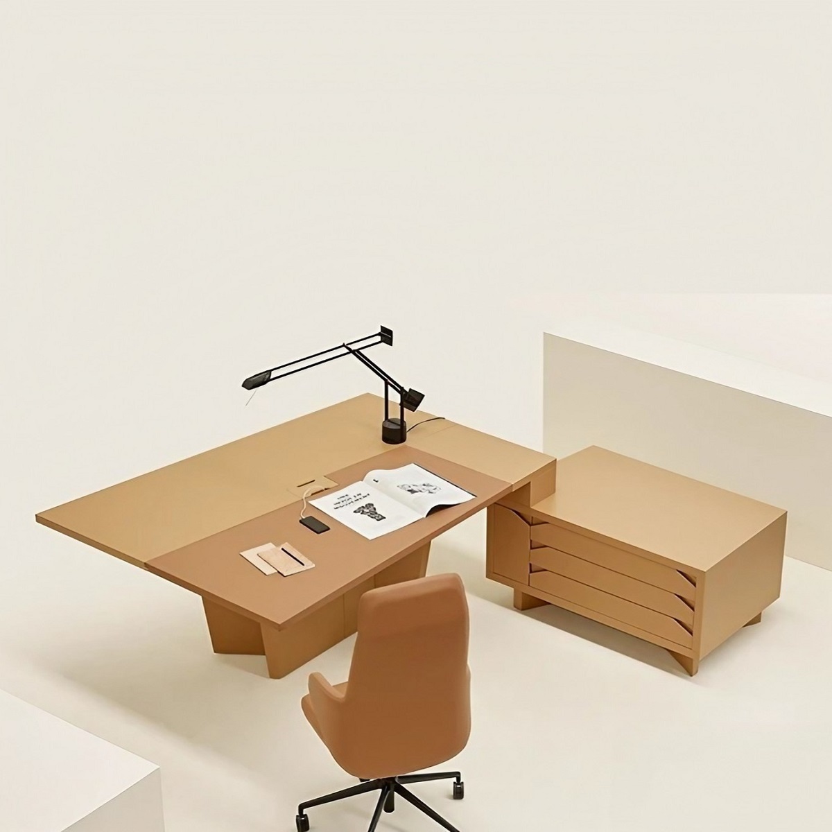 Bureau de direction et réunion 2 en 1 bois et cuir