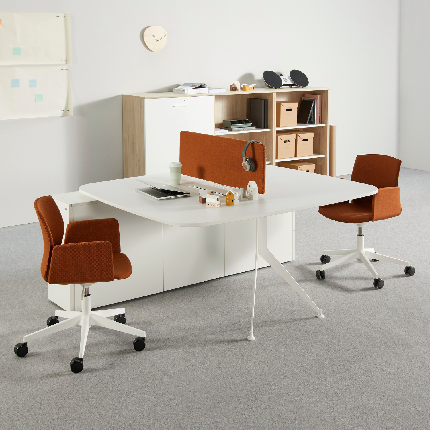 Bureau double arrondi pour 2 personnes avec rangement intégré Usoa Work