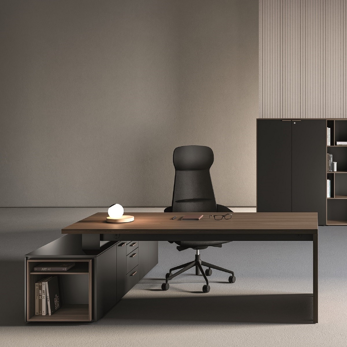 Bureau de direction avec retour et insert cuir
