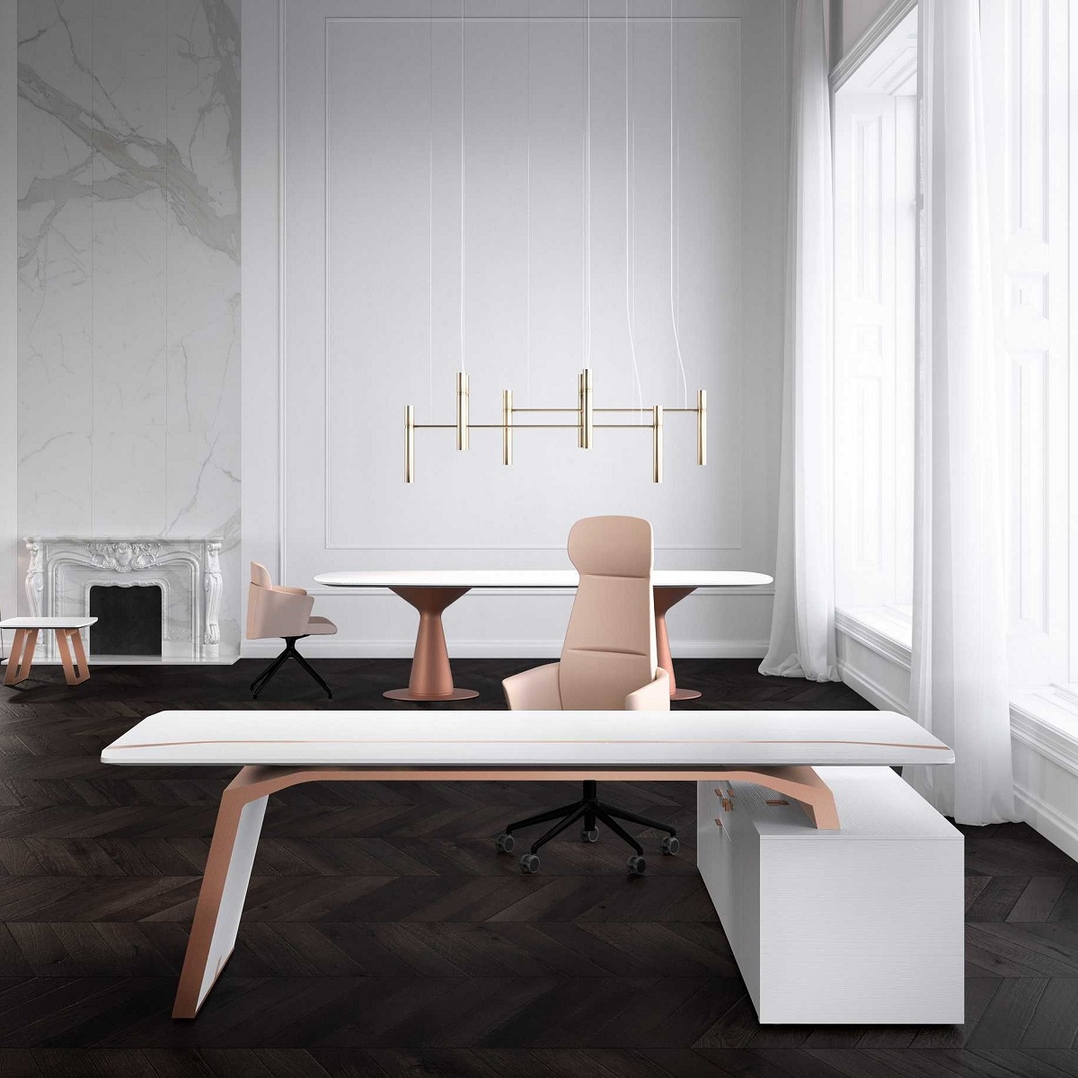 Bureau de direction prestigieux en bois avec retour