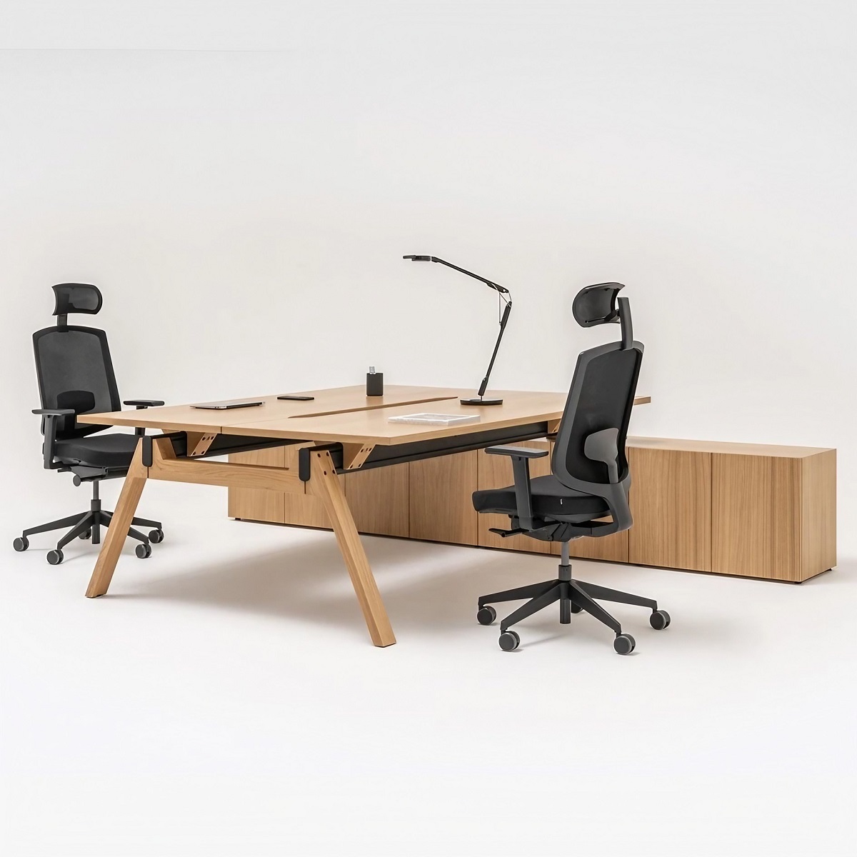 Bureau bench en bois 2 places avec rangement intégré