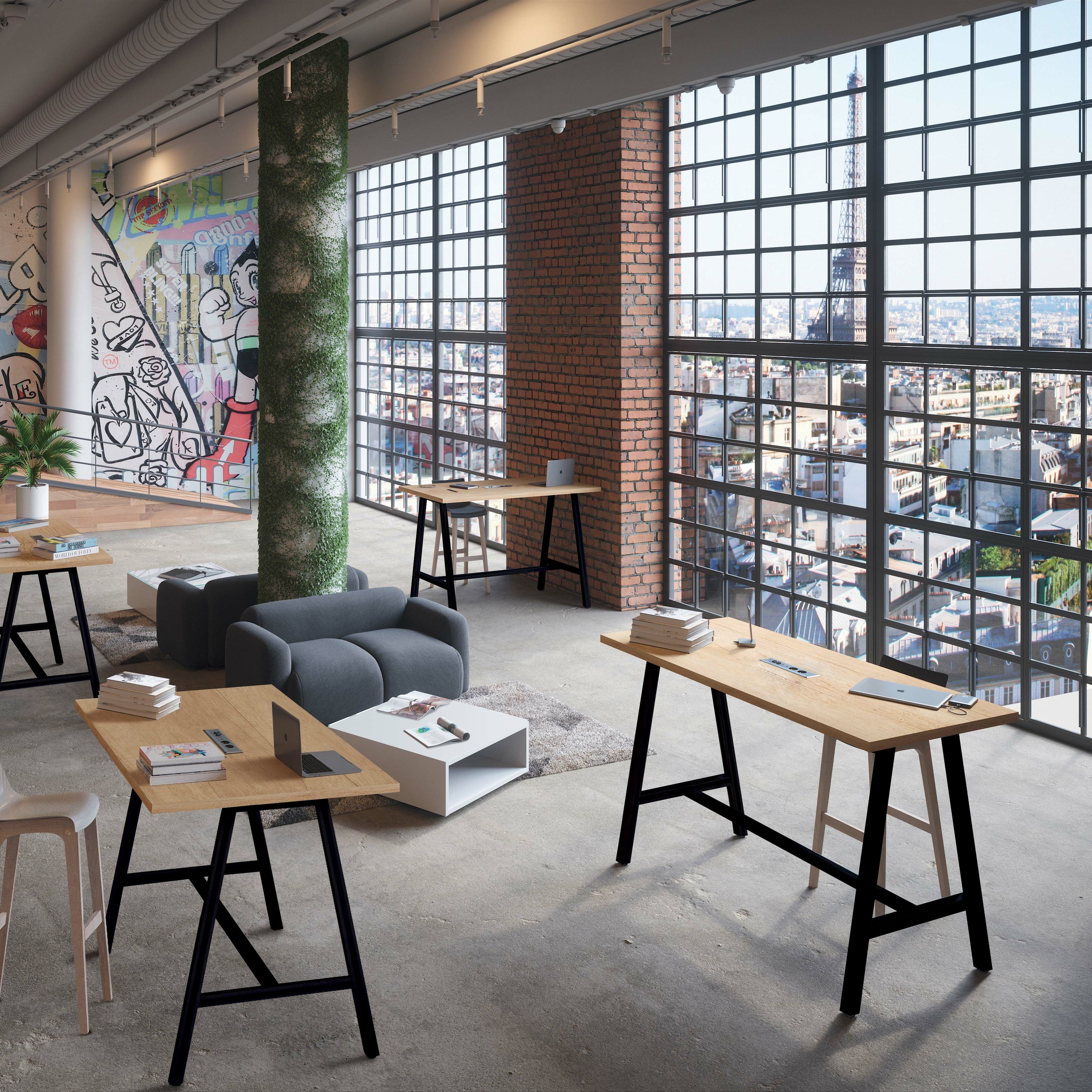 Table haute coworking pour 4 à 6 personnes Cohésion