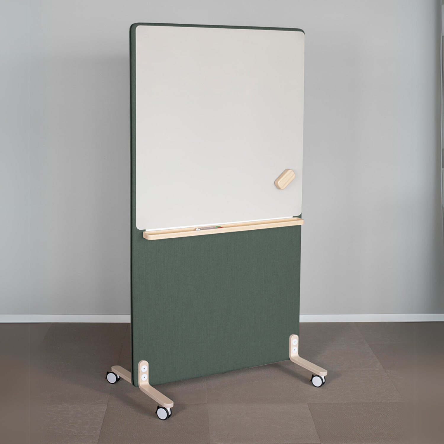 Panneau acoustique sur roulettes avec tableau blanc intégré