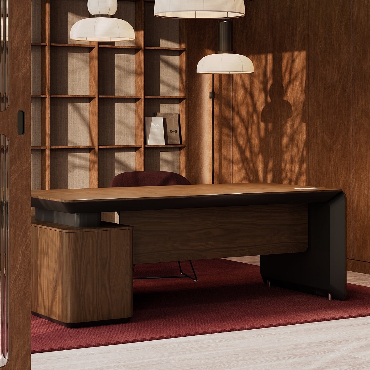 Bureau de haute direction en bois avec crédence