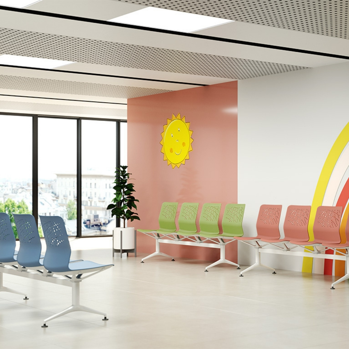 Sièges_poutre_colorés_hall_école