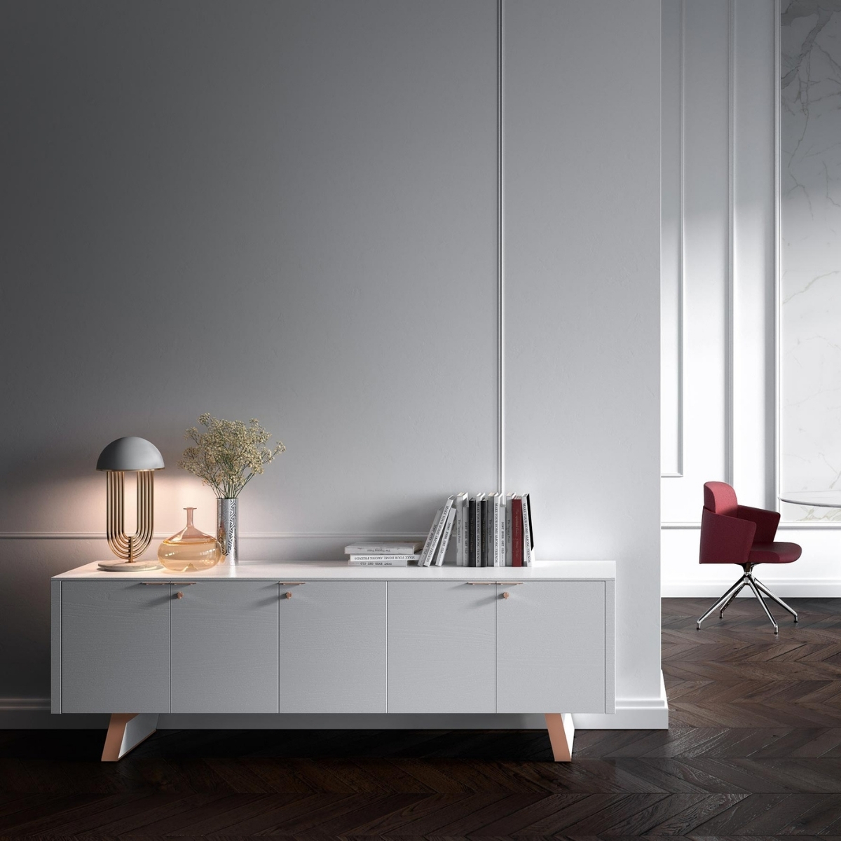 Desserte_chene_bureau_direction_laqué_blanc