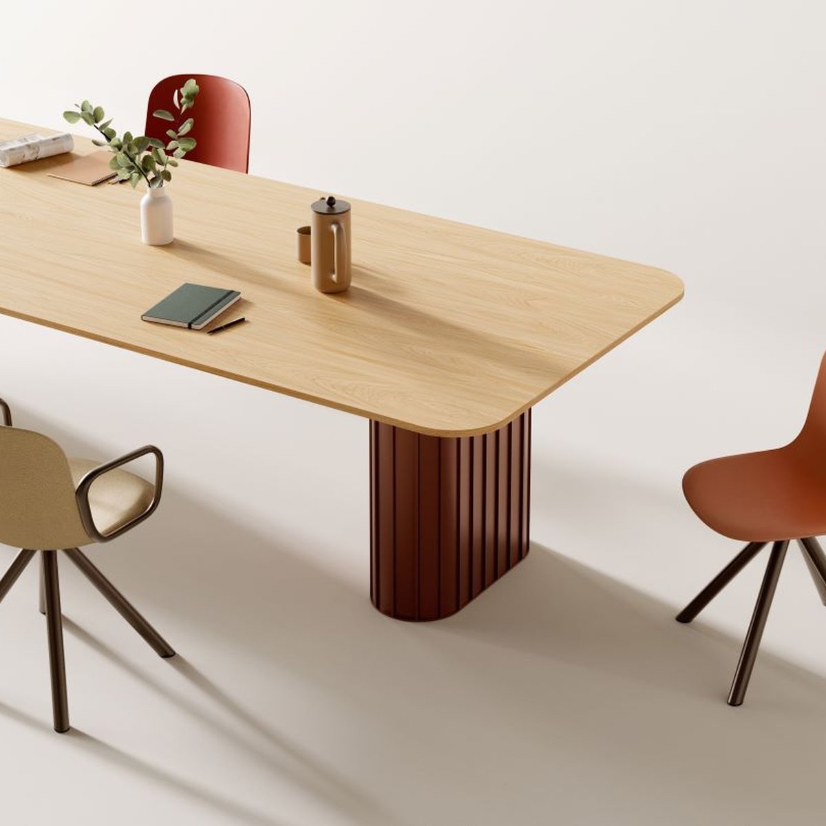 Plateau en bois clair aux angles arrondis de la table de réunion Xut