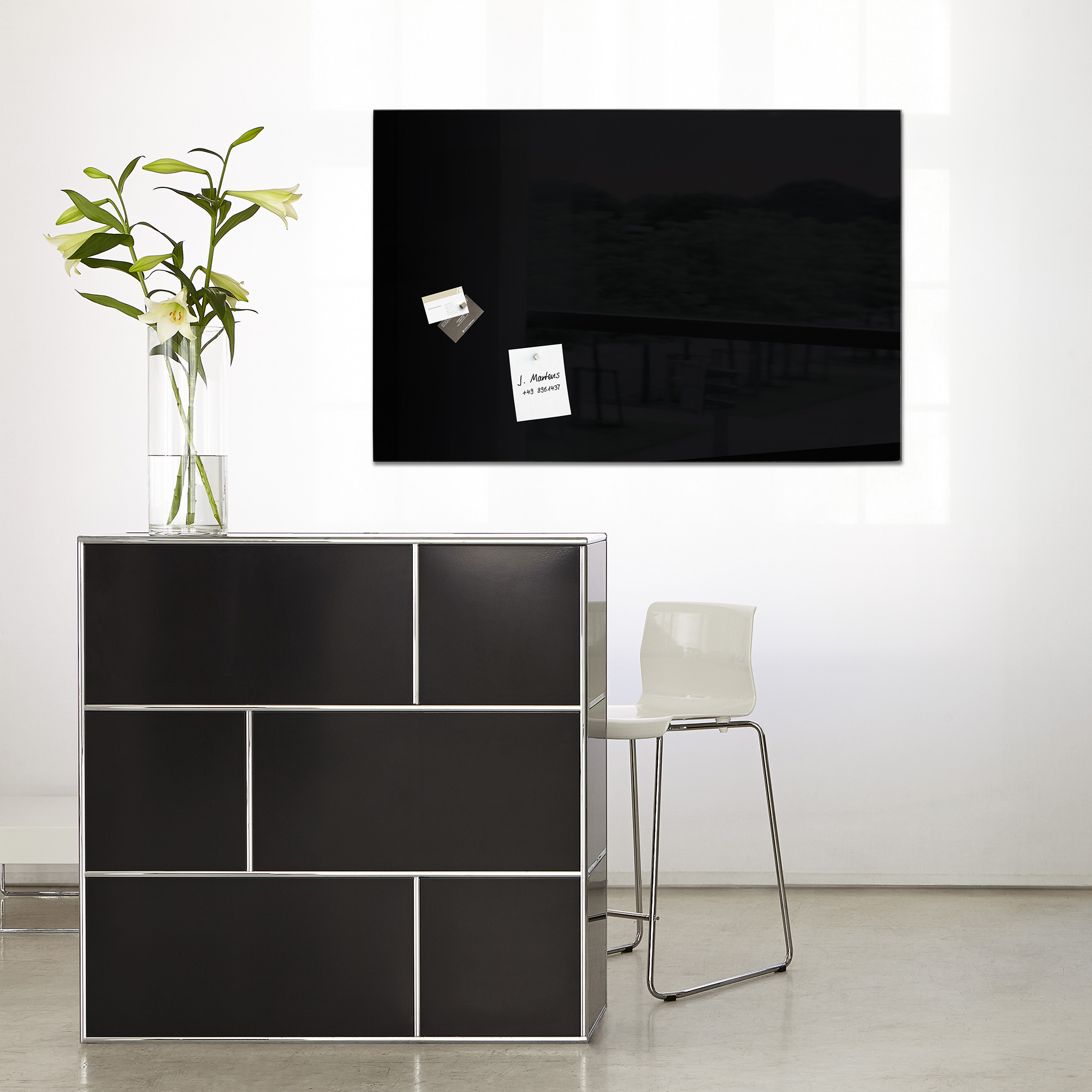 Tableau mémo magnétique en verre 35 x 35 cm - Noir - Maison Futée