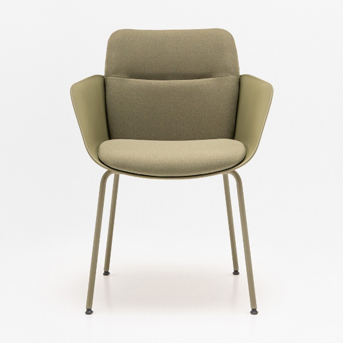 Fauteuil de réunion Senda 4 pieds dossier bas, coque et tissu olive, vue de face