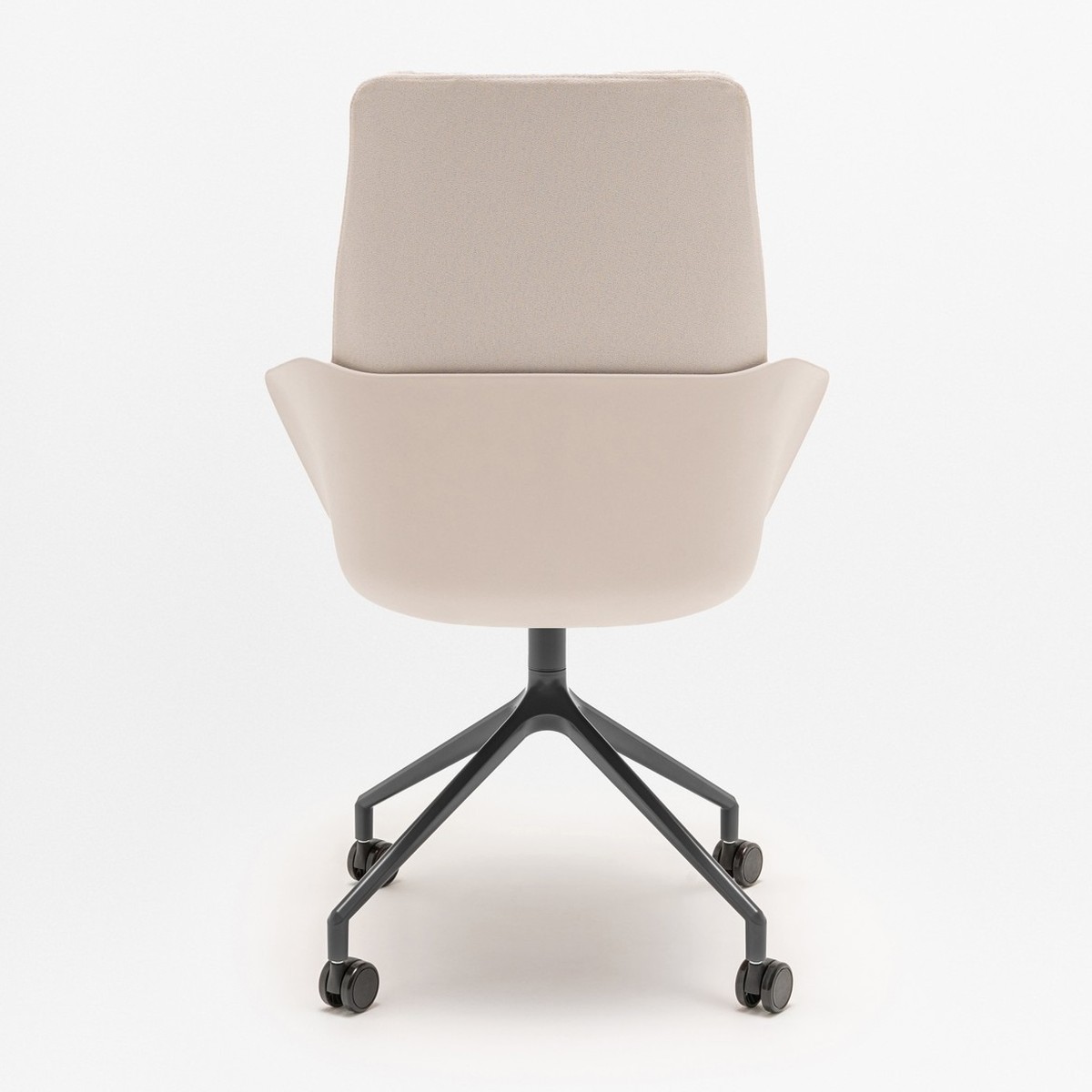 Fauteuil de réunion Senda dossier haut, coque beige clair et étoile noire, vue de dos