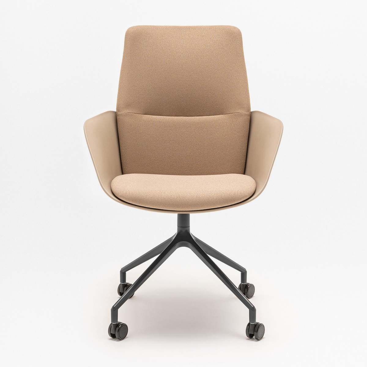 Fauteuil de réunion Senda dossier haut, tissu camel sur étoile noire, vue de face