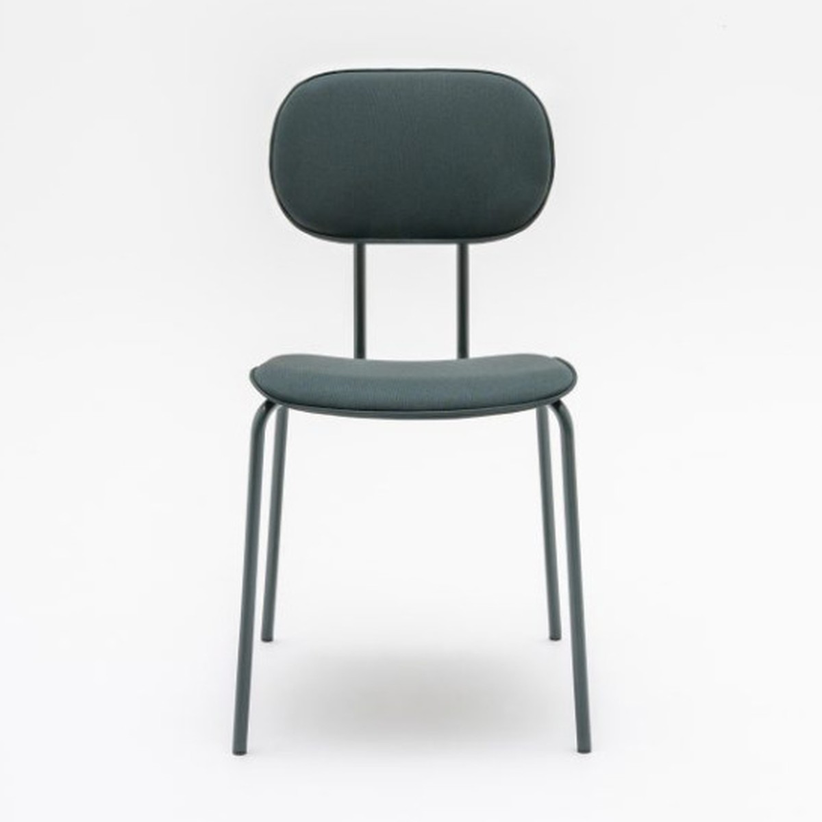 Chaise de réunion New School tapissée vert foncé sur 4 pieds assortis, vue de face