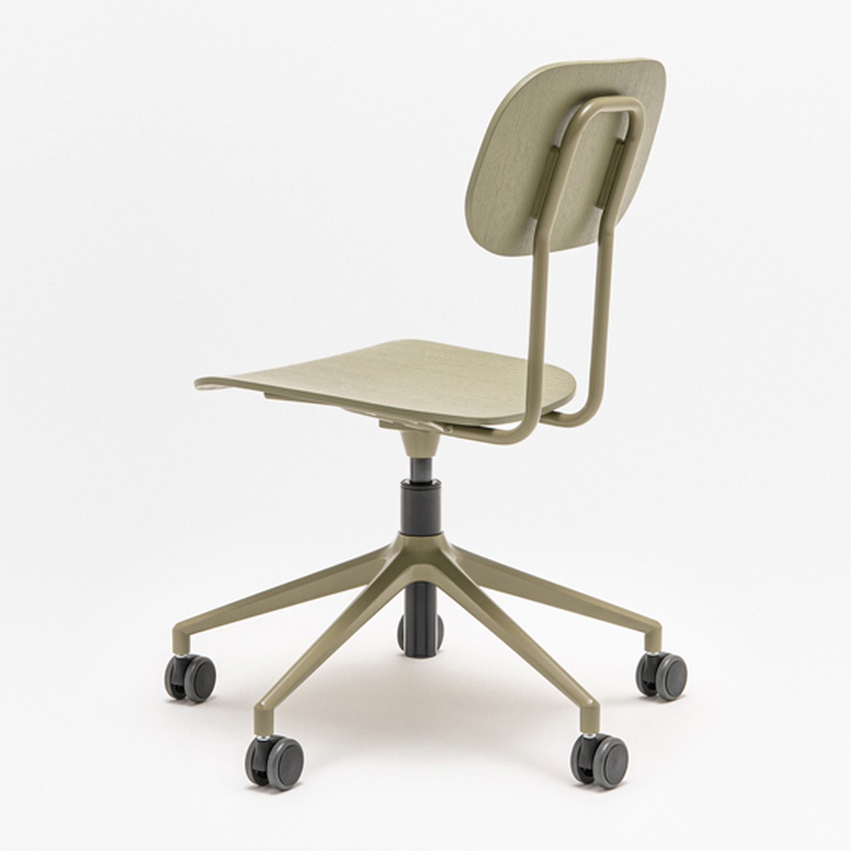 Chaise de réunion réglable New School en contreplaqué olive sur 5 roulettes