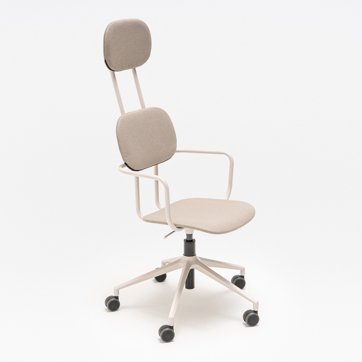Chaise réglable New School tapissée beige avec appui-tête et accoudoirs