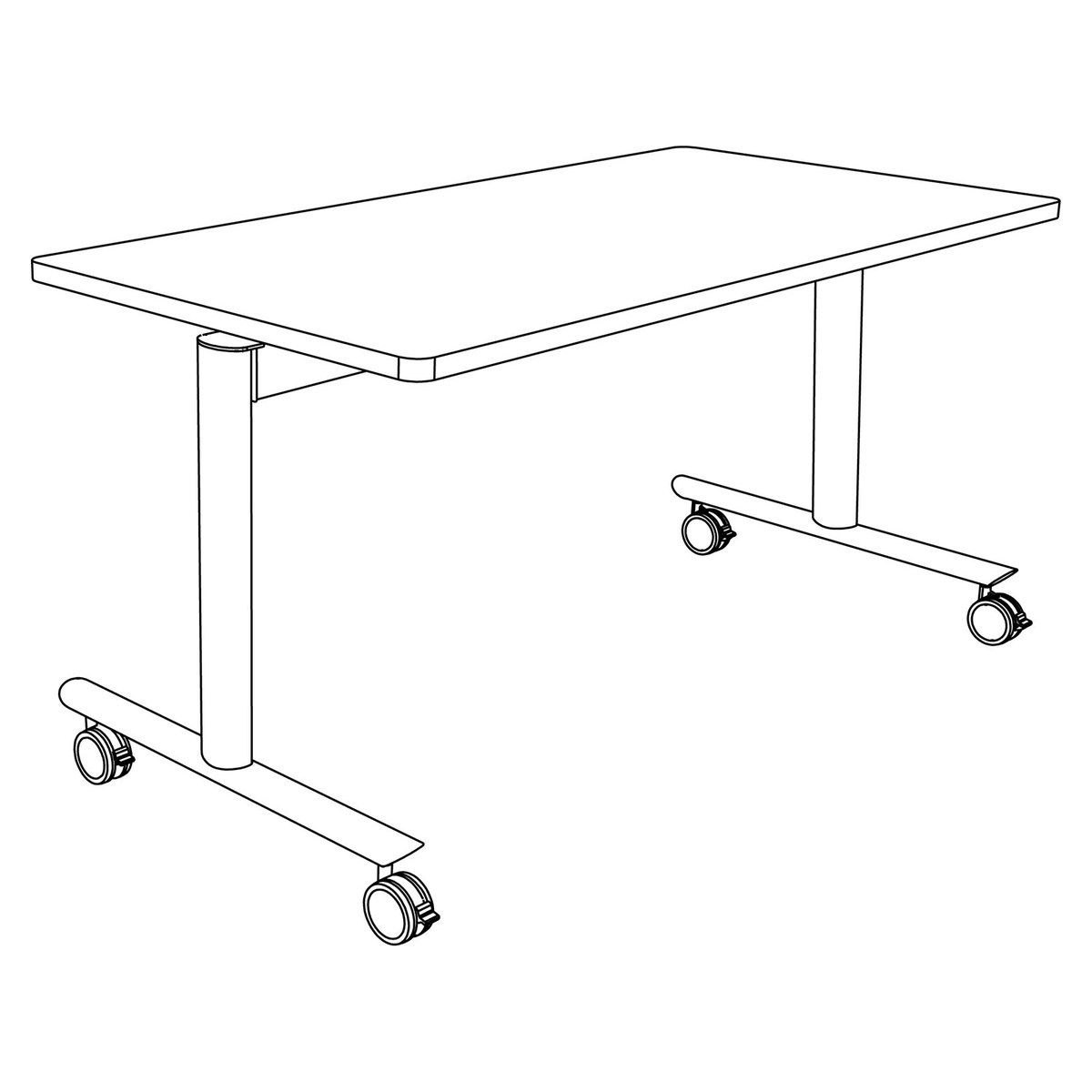 Dessin de la table de formation abattante droite sur roulettes avec pieds en I