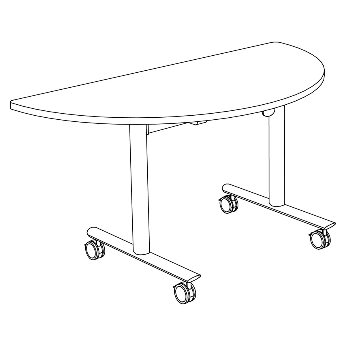 Dessin de la table de formation abattante demi-lune sur roulettes