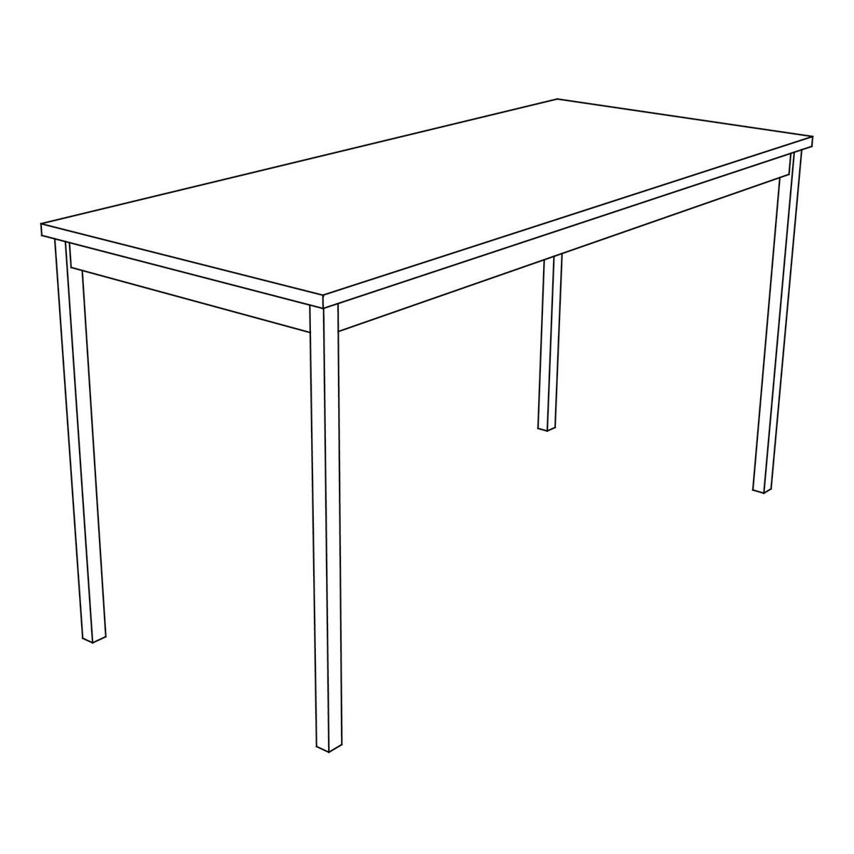 Dessin de la table de formation droite sur 4 pieds avec ceinture métallique