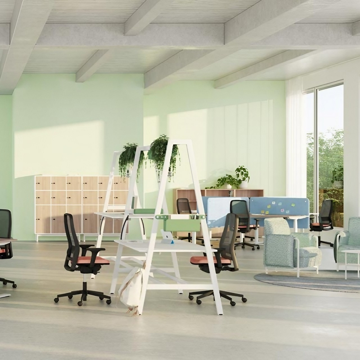 Table de coworking 2 hauteurs piètement fixe ou roulettes