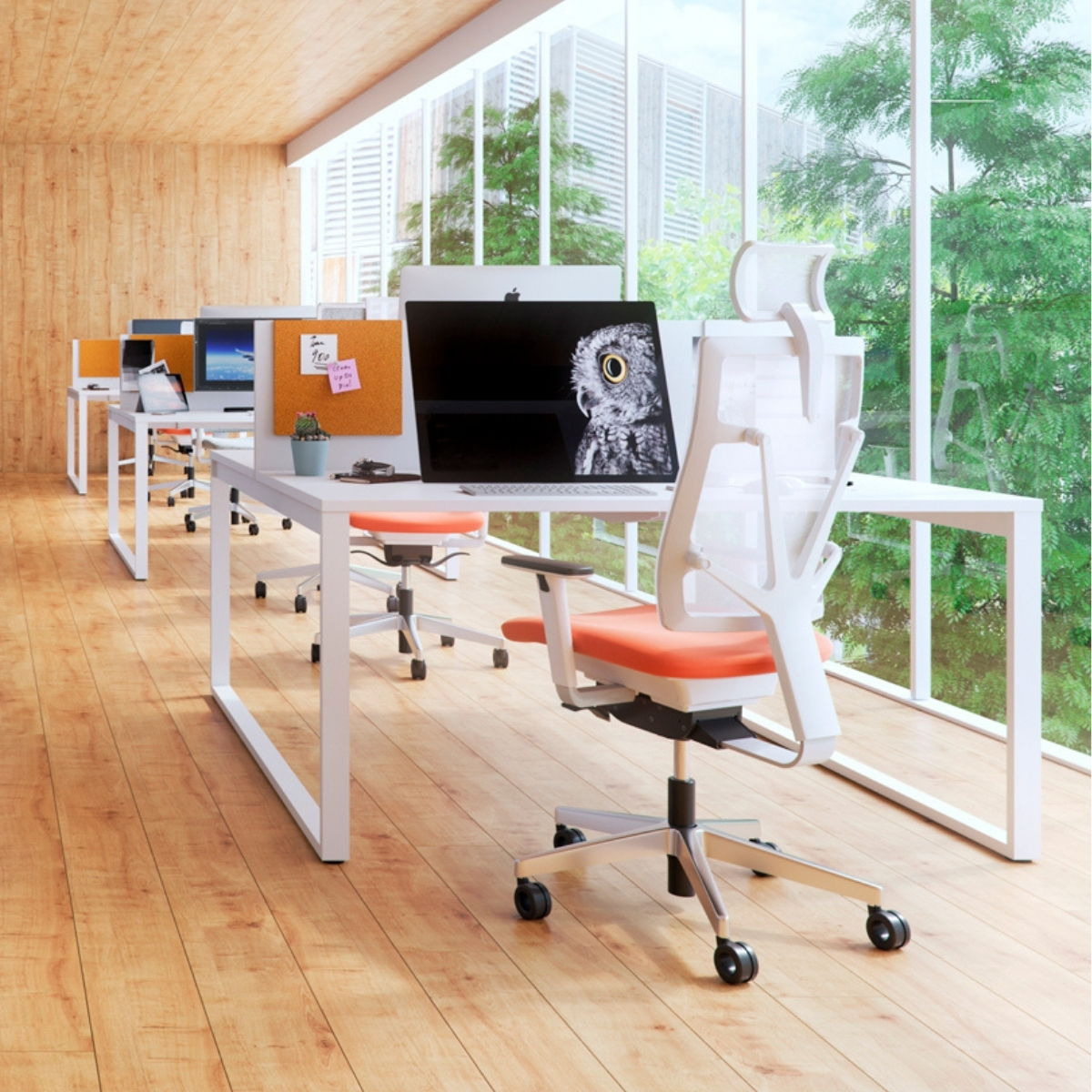 Bureau bench avec piètement boucle 2 personnes