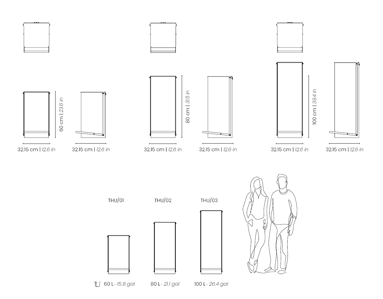 dimensions conteneur de tri design et fonctionnel THUN de MADE DESIGN