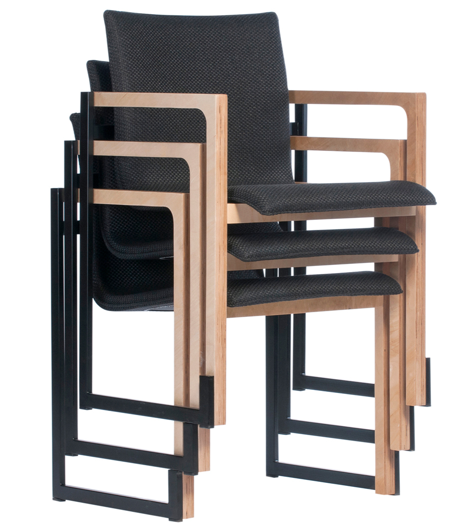 Chaise de bureau empilable noir et bois