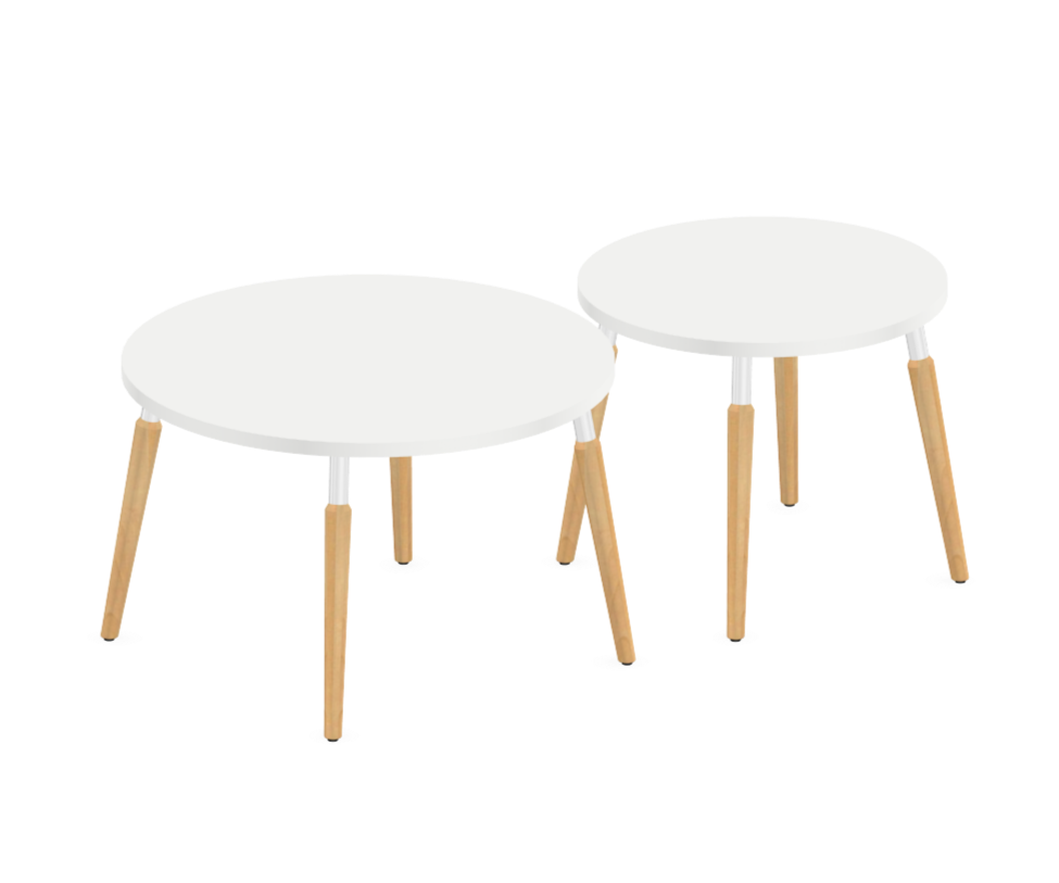 table ronde pour cafétéria pieds bois plateau mélaminé